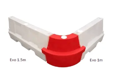 Silniční plastové svodidlo rohové, mobilní zábrana Standard – PE, červená | bílá, v.555 mm